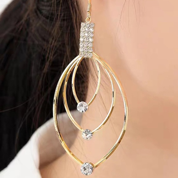 Gold Toned CZ Decor Drop Earrings - Picture 2 of 5